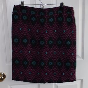 Ann Taylor black teal & purple print pencil skirt